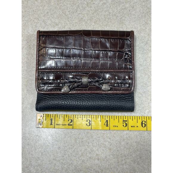 Brighton Leather Trifold Wallet Black/Brown Leather Croc Pattern-Bow Accents - Picture 10 of 13